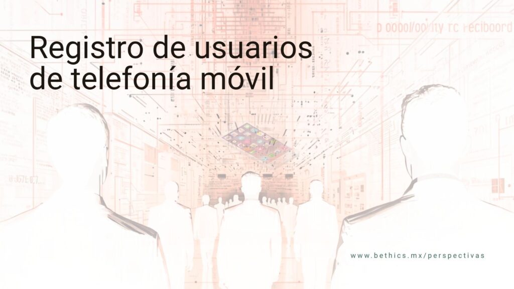 Ilustración conceptual de siluetas humanas frente a una compleja red técnica de datos, representando el registro masivo de usuarios de telefonía móvil en México y la infraestructura de vigilancia digital.